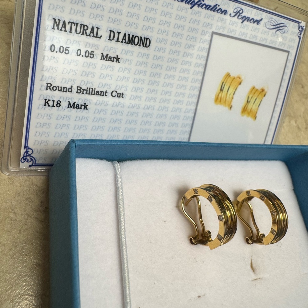 K18 Japan Gold Hoop Earrings with Diamonds - Picture 3 of 16